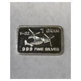 .999 Fine Silver Bar! V-22 Jet 1g
