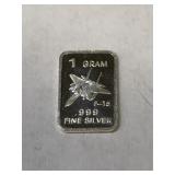 .999 Fine Silver Bar!  F-15 Fighter Jet 1g