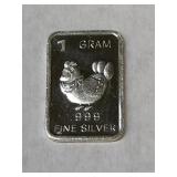.999 Fine Silver Bar!  Chicken! 1g