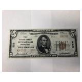 1929 National Currency $5 Dollar Bill - Pittsburgh