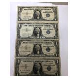 4- US Silver Certificate $1 Dollar Bills