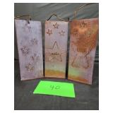 3 metal candle holders with glass stones