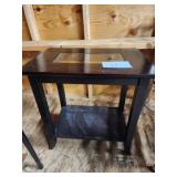 Glass topped wooden table  -
