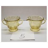 Yellow depression creamer & sugar