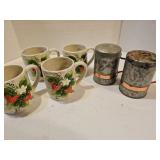 Strawberry mugs and vintage salt & pepper shakers