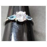 Glacier blue/ white cz .925 sterling ring - New-