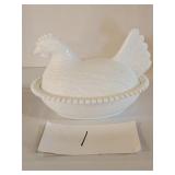Milk glass Hen on a nest- 7'