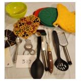 Kitchen utensils plus pot holders
