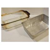 Loaf pans, glass and tin
