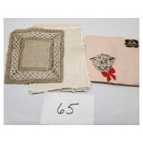 Bucilla Cats eye handkerchief  & table linens