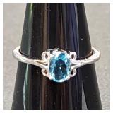 Aqua blue crystal .925 sterling ring - new- sz 8