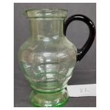 Large Vintage Green Czech Art Glass Pitcher -10"