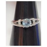 Glacier Blue crystal / white cz .925 ring sz-10