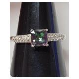 Mystic crystal / white cz .935 sterling ring sz-11