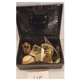 Vintage metal box with Key and old photos Vintage metal box with Key and old photos