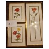 3 floral signed wall pictures