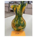 HAND BLOWN GLASS STRETCH ART VASE; 10"