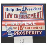 Vintage 18th Amendment tin sign - 9x12