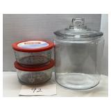 LARGE COOKIE/ CANDY JAR & PUREX BOWLS W/ LIDS LARGE COOKIE/ CANDY JAR & PUREX BOWLS W/ LIDS