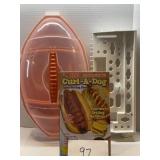 FOOTBALL SHAPED FOOD CONTAINER; CURL A DOG FOOTBALL SHAPED FOOD CONTAINER; CURL A DOG