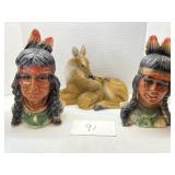 DECOR; (2) INDIAN HEADS & DEER DECOR; (2) INDIAN HEADS & DEER