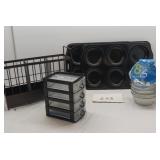 Custard cups, small organizer, donut making pans Custard cups, small organizer, donut making pans
