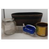 Mason Jar, scrub brush, flower pot, Mimo style pan Mason Jar, scrub brush, flower pot, Mimo style pan