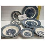 (12) pc Courrier & Ives plates / bowls; see photos (12) pc Courrier & Ives plates / bowls; see photos