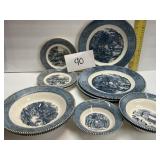 (12) pc Courrier & Ives plates / bowls; see photos