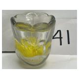 Vintage yellow & white floral vase; 3.5' Vintage yellow & white floral vase; 3.5'