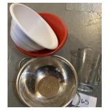 Large Strainer; pitcher; mixing bowls