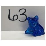 Vintage blue glass dog trinket; 1.5"