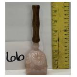 Vintage pale pink glass bell w/ wooden handle