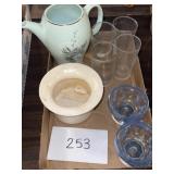 Vintage Glass lot; pitcher; glasses & more