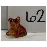 Vintage amber glass dog trinket; 1.5"