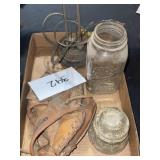 Mixed lot; Franklin baseball glove; mason jar &