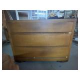 Vintage three drawer dresser w/ wheels; 46x22x36