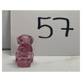 Vintage pink glass dog trinket; 1.5"