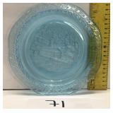 Vintage pair point decorative blue glass plate;