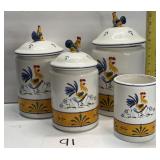 Vintage Avon rooster canisters & utensil holder;