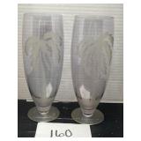 (2) decorative vases w/ etched palm trees