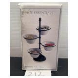 White essentials serving bowls on tiered stand