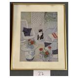 Sitting cat botanical outdoor wall art 16.5x20.5