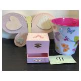 Mixed decor lot; butterfly box and more