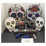 Sugar skull lot; wall art; torches & more