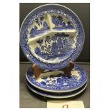 (3) vintage Moriyama Blue Willow 10-3/8"divided