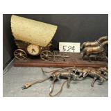 Vintage United Clock Covered Wagon 4 Horse Drawn