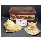 Wooden Apple Basket & Sea Shells