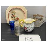 Vintage glass lot; cobalt shot glass and more