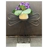 Metal cross with flower holder wall decor